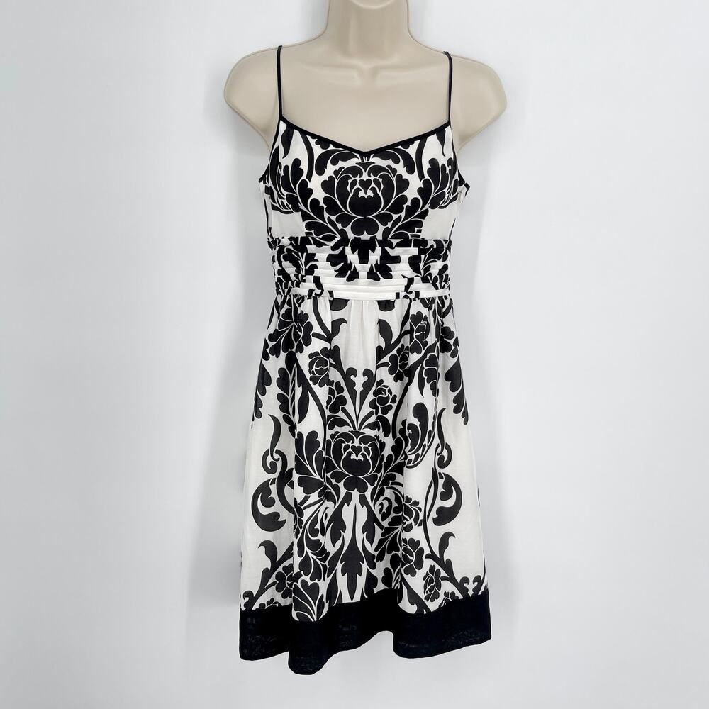 Ann Taylor Dress NEW Sz 0P Black White Floral Cotton Silk Spaghetti Strap $148